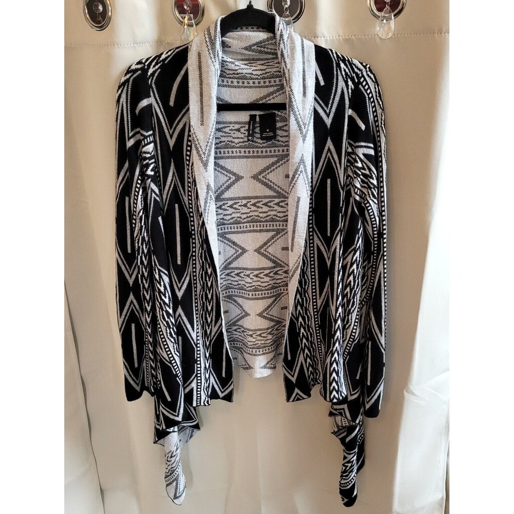 Western Womens Cardigan Medium Black Sweater Aztec Open Front Long Sleeve 15921x